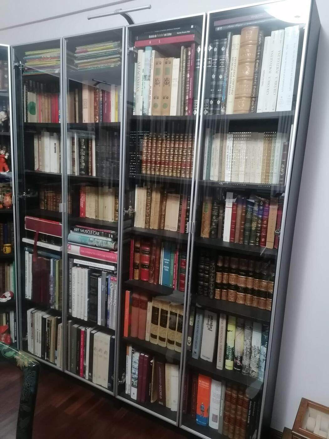 Biblioteca com livros organizados em várias prateleiras